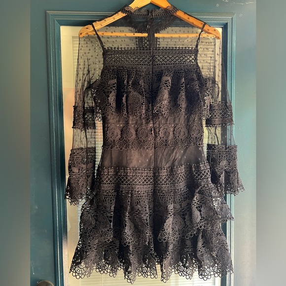 Chic Black Sheer Lace Long Sleeve Dress 🖤 - Picture 10 of 10